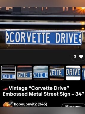 CORVETTE DRIVE Blue Embossed Metal Street Sign